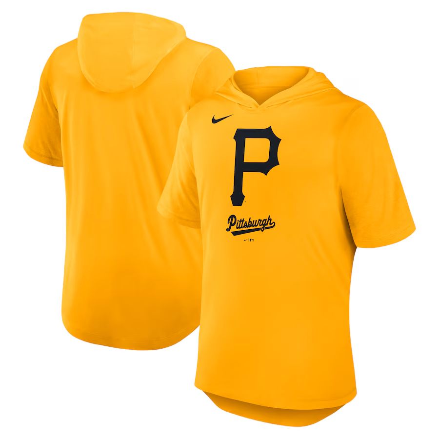 Men 2025 MLB Pittsburgh Pirates Yellow Hooded T-shirt->mlb t-shirts->Sports Accessory